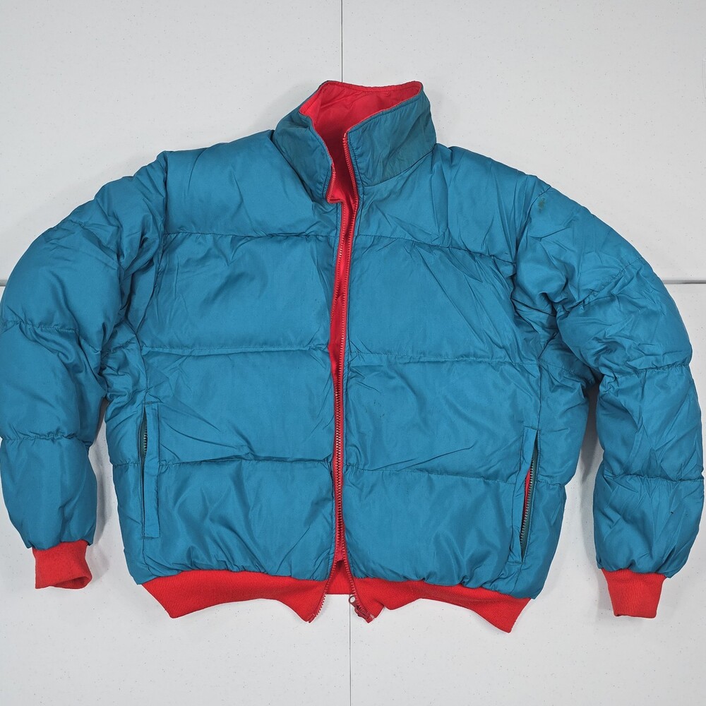 Vintage 90s Columbia Puffer Jacket Men XL Reversible Down Red/Teal Radial Sleeve